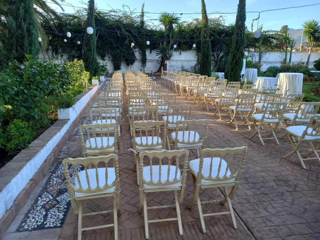 Image of celebrant wedding ceremony space with chairs arreanged, Hacienda Del Cura 